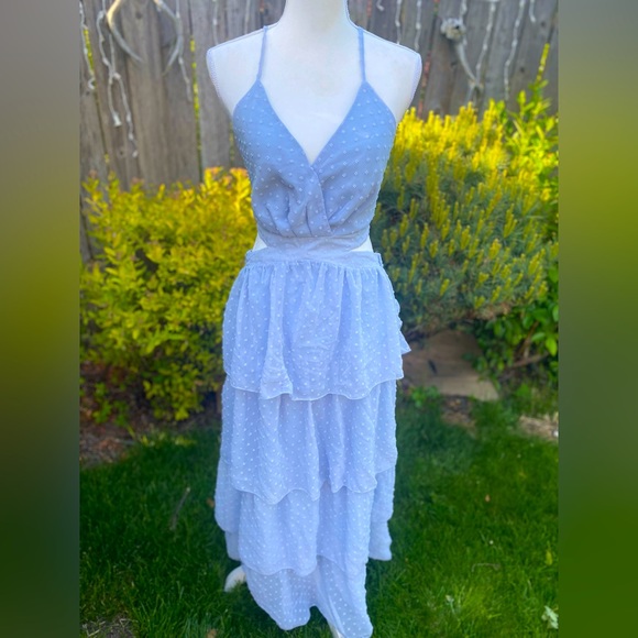 Simple Dresses & Skirts - Periwinkle Pastel Blue Tiered Ruffle Backless Spring Dress Adjustable